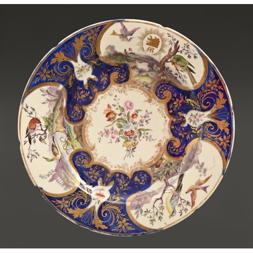 536 - A Coalport crested plate, probably London decorated, c1810, painted with flowers and kidney shaped r... 