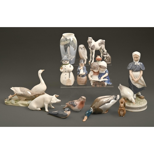 540 - Thirteen Royal Copenhagen figures, groups and animals, second half 20th c, various sizes and a Royal... 