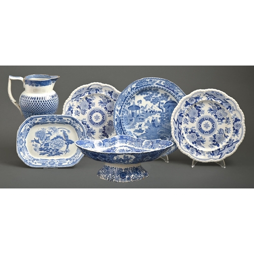 558 - A pair of John and William Ridgway blue printed earthenware Columbia pattern gadrooned plates, c1830... 