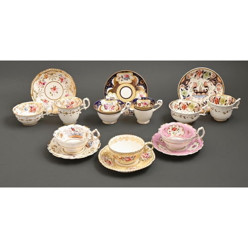 563 - Six H & R Daniel, Coalport and other English porcelain trios and teacups and saucers, early 19th... 