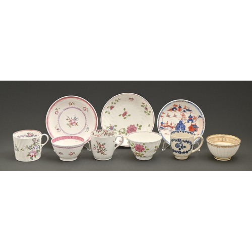 603 - Nine New Hall, Liverpool and other contemporary English porcelain teaware, late 18th c, including th... 