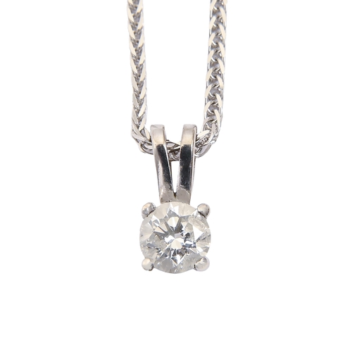 70 - A diamond pendant, in 18ct white gold, 4mm diam, Convention marked and a white gold necklet marked 7... 