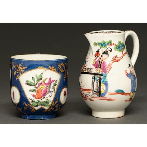 714 - A Worcester powder blue ground coffee cup, c1768,  painted with fan shaped panels of 'agitated ... 