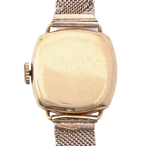 75 - A Vertex 9ct gold cushion shaped lady's wristwatch, 21 x 21mm, Birmingham 1947, gold mesh bracelet a... 