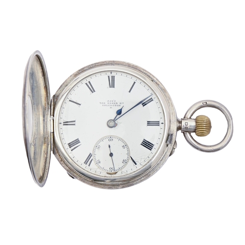 84 - An English silver half hunting cased keyless lever watch, Jays 366 Essex Road London Makers to the A... 