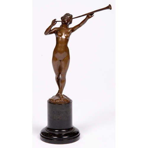 856 - An Art Nouveau bronze statuette of Fille Nue aux Pipeaux, cast from a model by Paul Ludwig Kowalczew... 