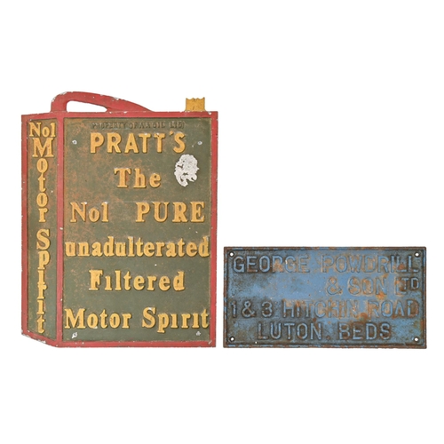 870 - Advertising. A painted aluminium alloy oil can shaped sign for PRATT'S The No1 PURE unadulterated Fi... 