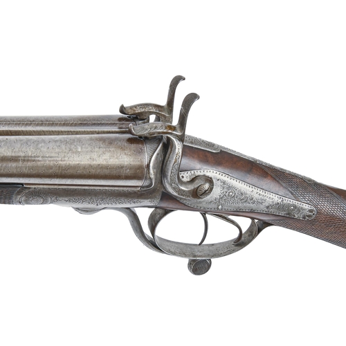 882 - An English 12 bore pinfire double barrel sporting gun, E Whistler 11 Strand London, 19th c, with 30