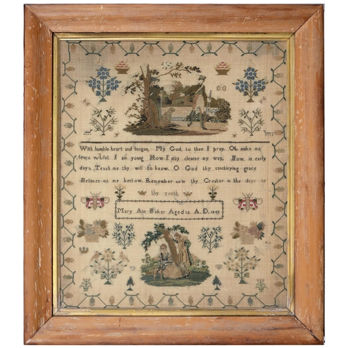 901 - A Victorian linen sampler by Mary Ann Barker Aged 10, 1842, 45 x 37cm