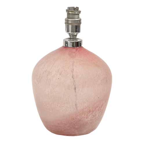 908 - A mottled pink and semi-opalescent glass lamp, second quarter 20th c, with chromium plated electric ... 