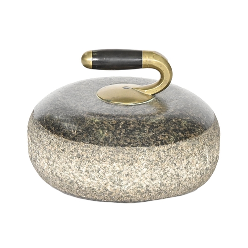 939 - A Scottish curling stone, with brass and ebony handle