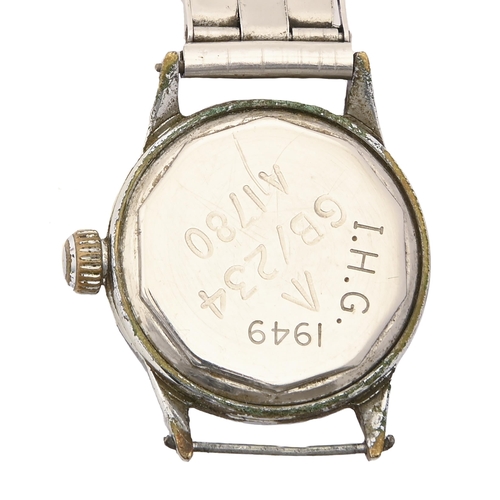 94 - A WWII British Air Ministry issue plated wristwatch, Waltham movement No 31444/853, 31mm diam, marke... 