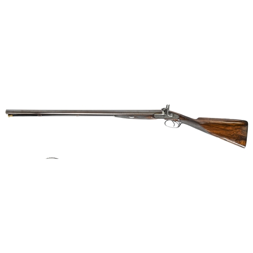 990 - An English 12 bore double barrel percussion shotgun, Thomas Turner, Reading, with browned  barrels, ... 