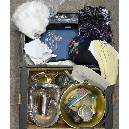 1388 - Miscellaneous items, including a Victorian papier mache glove box, christening gown, vintage shawl a... 