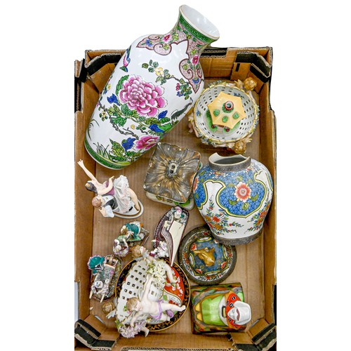 1391 - Miscellaneous English and Continental ceramics, including a pair of German floral encrusted baskets... 