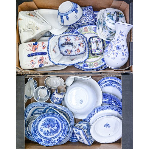 1410 - Miscellaneous ceramics, including blue and white table ware, various cheese dishes and covers, early... 