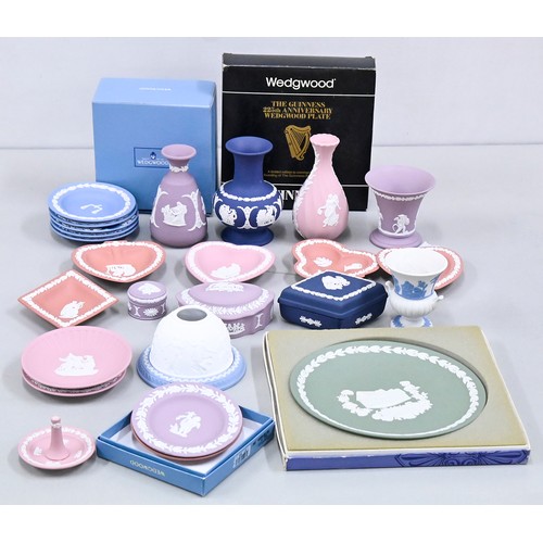 1414 - A quantity of Wedgwood jasperware, including lithophane night light, pin trays, vases, some boxed, e... 