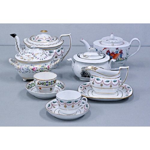 1429 - A group of late 18th and early 19th c English porcelain tea ware, to include two teapots and covers,... 