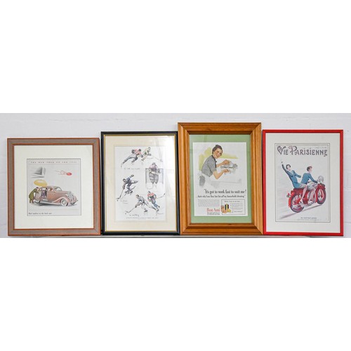 1454 - Four various framed advertising prints, including La Vie Parisienne, 33 x 24cm and smaller... 