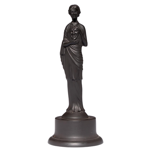 835 - A Wedgwood black basalt figure of a muse, 20th c, 23.5cm h, impressed mark