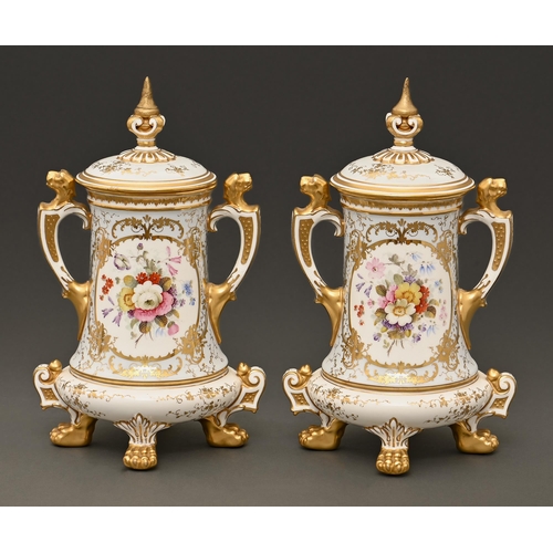 851 - A pair of Coalport '200' shape vases and covers, c1910, painted by H P Hughes, both signed, wit... 