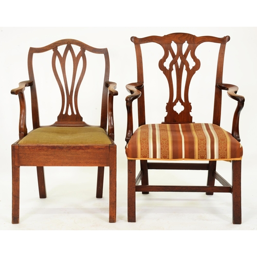 1202 - A George III mahogany elbow chair, with gothick splat and another mahogany elbow chair (2)... 