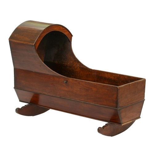 1206 - A George III fruitwood and mahogany cradle, on profile rockers, zinc liner for use as a jardiniere, ... 