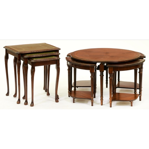 1208 - Two mahogany nests of tables, one round, the other serpentine