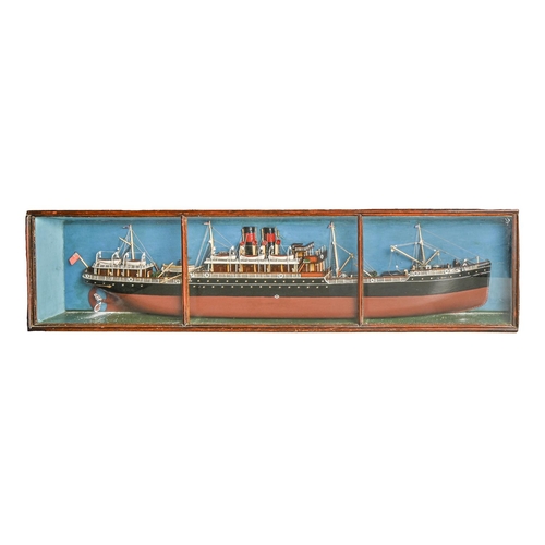 1009 - Maritime. A half block model of a British twin funnel steamship, early 20th c, painted in black and ... 