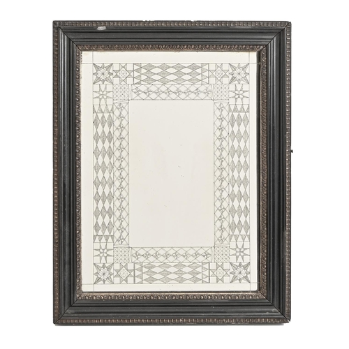 1011 - A Victorian geometric etched glass mirror, mid 19th c, 30.5 x 23cm, Hogarth frame