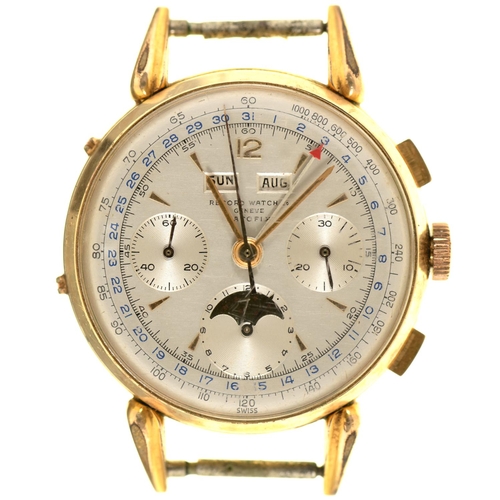 102 - A Record gold plated gentleman's chronograph with calendar and lunar work, 1950s, 37mm diam... 