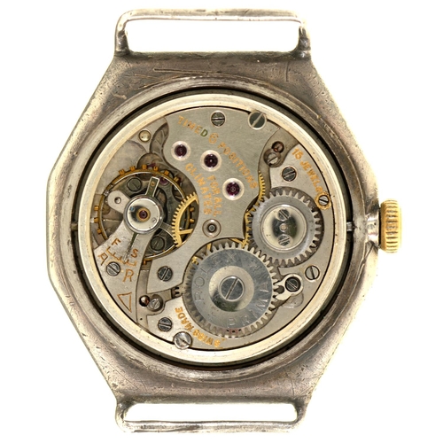 103 - A  Rolex silver octagonal gentleman's wristwatch,  Oyster, Rolex Prima movement, wire lugs... 