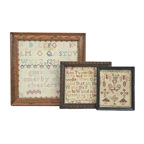 1080 - A William IV linen sampler, E.A., 1831, worked in colour threads with birds, flowers and meandering ... 