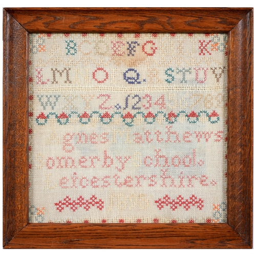 1080 - A William IV linen sampler, E.A., 1831, worked in colour threads with birds, flowers and meandering ... 