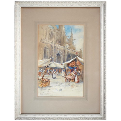 1138 - Eliza Tudor Lane, nee Llewellyn, Lady Blumberg (1868-1931) - Market Day Bruges, signed and dated 190... 