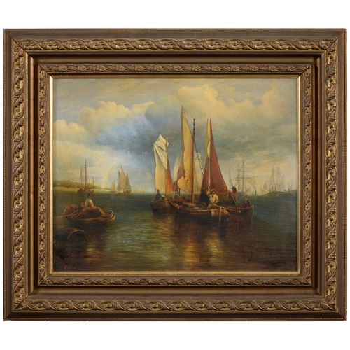 1142 - 20th Century School - Shipping Scene, indistinctly signed, oil on canvas, 38.5 x 49cm... 