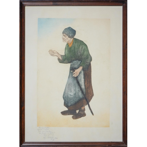 1154 - Arthur Craco (1869-1955) - An Indigent Woman, etching in colour on Van Gelder paper, on the original... 