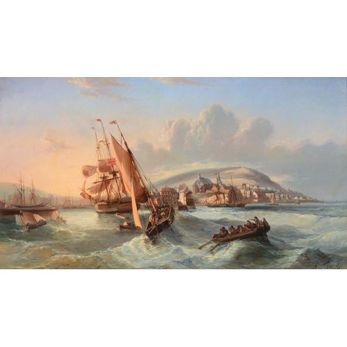 1178 - Andre Foneche (1851-1942) Shipping Scenes,  a pair, both signed,  oil on canvas, 55 x 100cm (2)... 