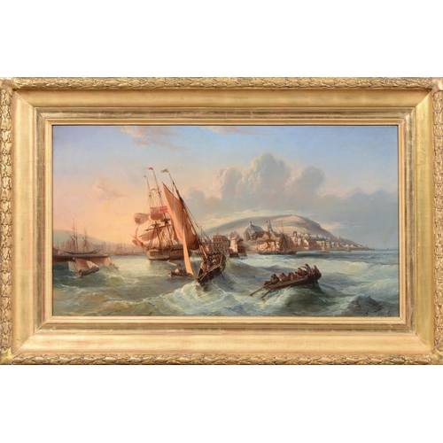 1178 - Andre Foneche (1851-1942) Shipping Scenes,  a pair, both signed,  oil on canvas, 55 x 100cm (2)... 