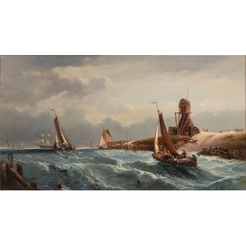 1178 - Andre Foneche (1851-1942) Shipping Scenes,  a pair, both signed,  oil on canvas, 55 x 100cm (2)... 