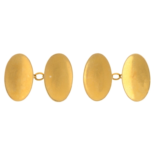 118 - A pair of 18ct gold concave oval cufflinks, 21mm, Birmingham 1919, 10g