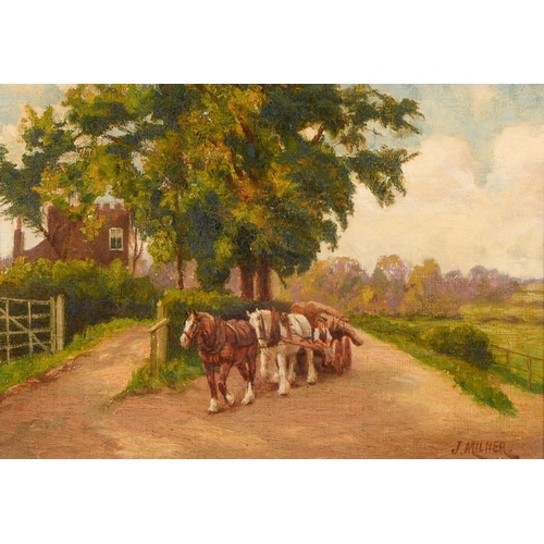 1183 - John Milner (1876-1951) - The Last Load, signed, oil on panel, 17 x 24.5cm