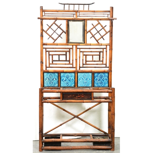 1197 - A Victorian bamboo and Minton tiled hall stand, the set of four Minton, Hollins & Co 8