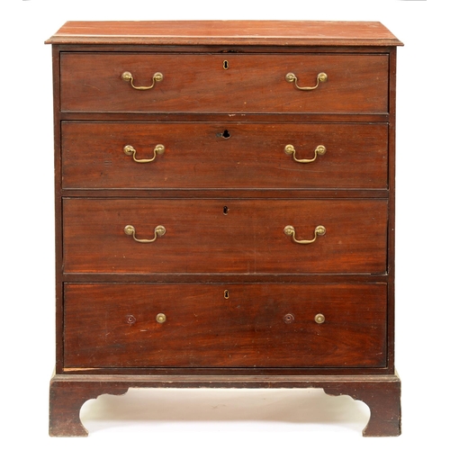 1212 - A George III mahogany chest of drawers, oak lined, on bracket feet, 108cm h; 56 x 94cm... 