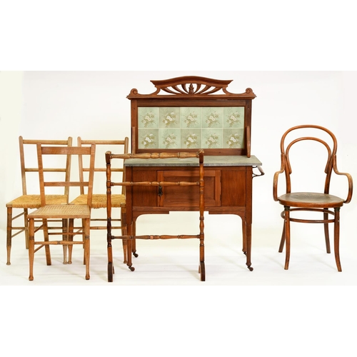 1226 - An Edwardian walnut washstand,  with replacement tiled splashback, 91cm l, a contemporary elbow bent... 