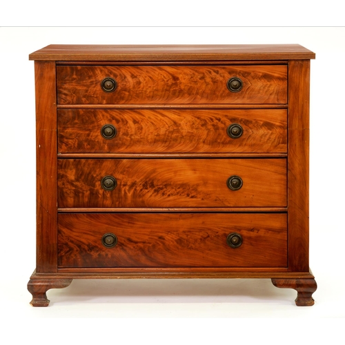 1234 - An Edwardian mahogany chest of drawers, with flame figured drawers, on ogee feet, 115cm h; 55 x 122c... 