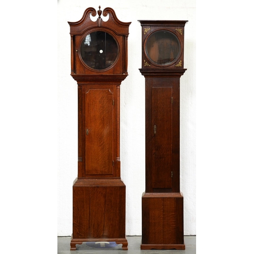 1248 - A George IV oak longcase clock case for a round dial clock, the hood with swan neck pediment and ano... 