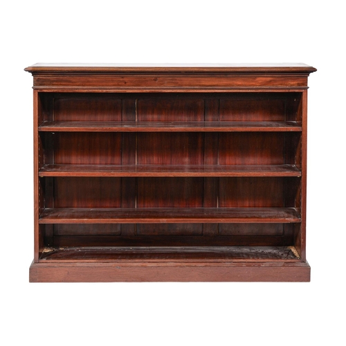 1275 - A pair of Edwardian mahogany open bookcases, with adjustable shelves, 107cm h; 30 x 136cm... 