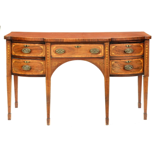 1282 - A George III mahogany sideboard, crossbanded in rosewood, inlaid in sycamore and harewood with penwo... 