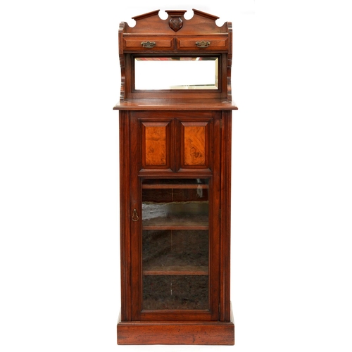 1320 - A Victorian rosewood and walnut music cabinet, the twin drawer and mirror inset superstructure with ... 